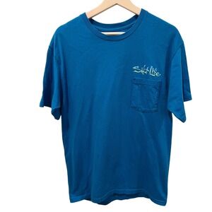 Salt Life Men's‎ T-Shirt Graphic Blue Pocket Hook Line Sinker Fishing L